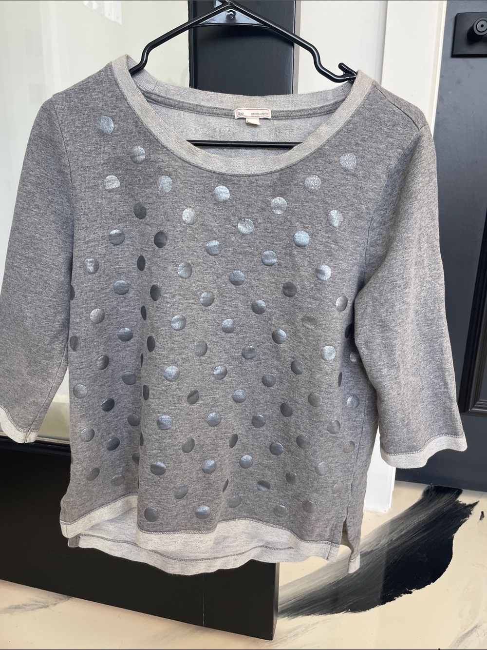 GAP Gray Metallic Polka Dot Sweatshirt